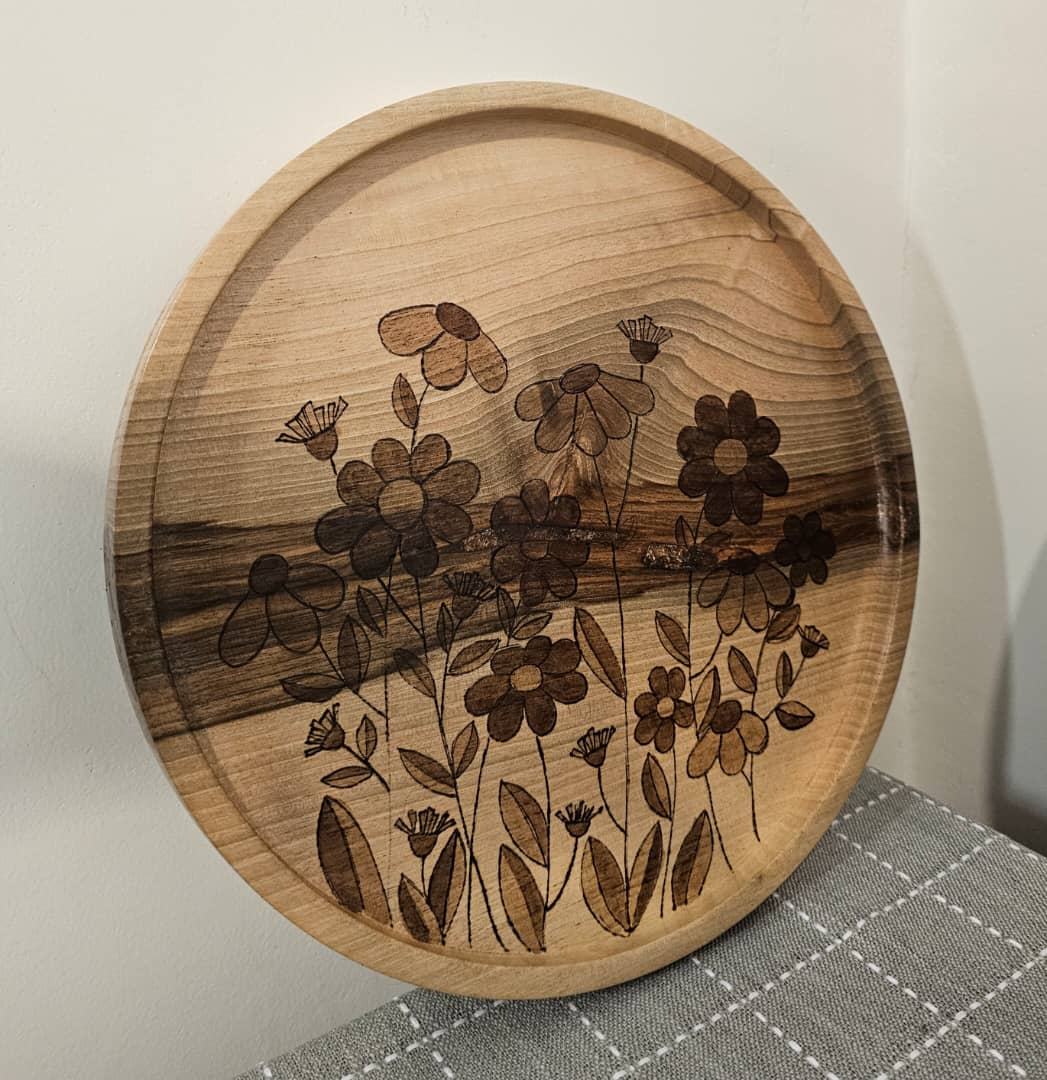 سینی چوب گردو مدل گلزار