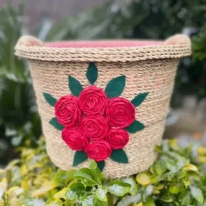 سبد لباس کودک حصیری مدل گل دار 140E1718